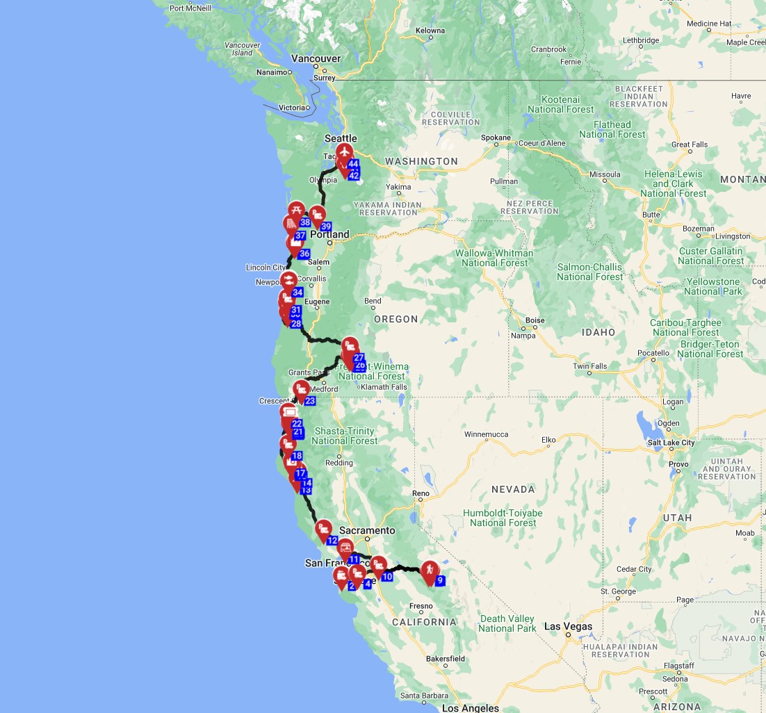 How to plan an RV route USA from San Francisco to Seattle motorhome trip plan